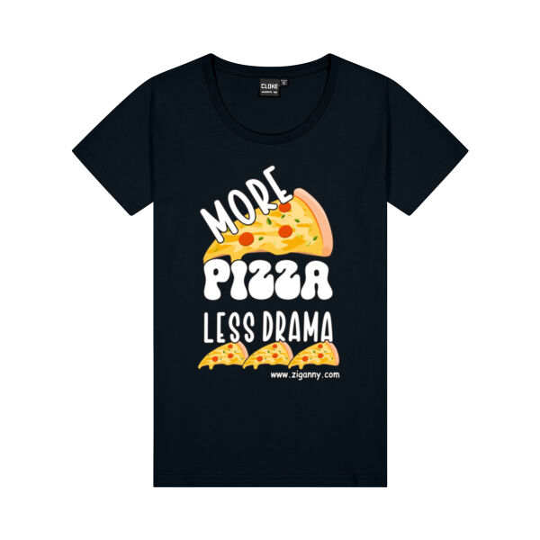 More Pizza Less Drama - Women's T-shirt - White Text Thumbnail