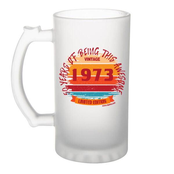 50 years - Vintage Sun Birthday Editable year - Frosted beer glass Thumbnail