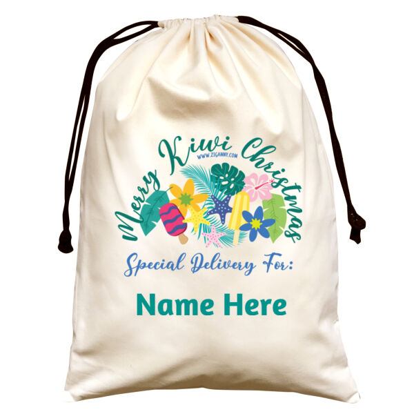 Kiwi Xmas Santa Sack - Editable Name - Large - Style 1 - Cream Thumbnail
