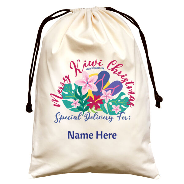 Kiwi Xmas Santa Sack - Editable Name - Large - Style 2 - Cream Thumbnail